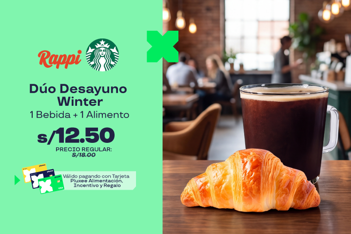 STARBUCKS : 30% OFF EN DÚO DESAYUNO WINTER: 1 BEBIDA + 1 ALIMENTO  A S/.12.5  (PRECIO REGULAR S/.18)   